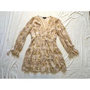 AaKaa Lightweight Tiered Cream Floral Babydoll Mini Dress Size Large Boho